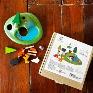 Plan toys Wooden Animal Playset with Green Base